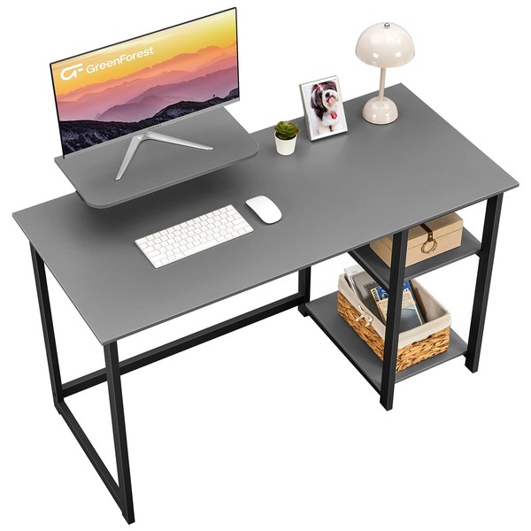 GreenForest Computer Desk with Monitor Stand and Reversible Storage Shelves,39 inch Small Home Office Writing Study Desk for Small Spaces,Grey