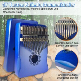Ohromcoli Kalimba 17 Keys Kalimba Instrument with Learning Tools, Finger Percussion, Professional Thumb Piano Kalimba for Children, Adults, Adults and Music Lovers (Sapphire Blue)