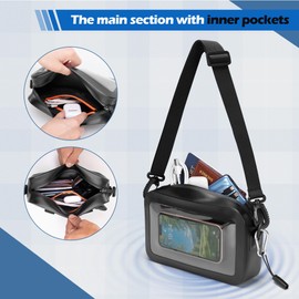 Smasrob Waterproof Sling Bag with Phone Touch Screen Feature and Back Molle System, Waterproof Fanny Pack with a Carabiner and a Whistle, Black