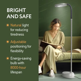 Kenley Natural Daylight Floor Lamp - Craft Light Floor Standing for Reading, Crafting, Sewing - Adjustable Gooseneck - Task Lamps for Living Room, Bedroom, Office