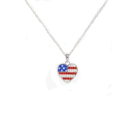 Annie & Sisters Patriotic Heart Pendant Necklace with American Flag, Siam, Sapphire and White Crystals