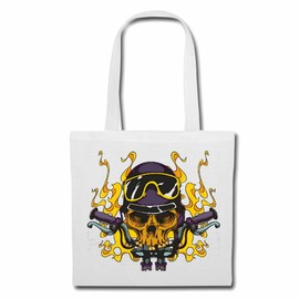 Reifen-Markt Bag Shoulder Bag Moto Bike Shirt Motorcycle Chopper Gothic Motorcycle Skull Motorcycle Club Bike Route 66 Shopping Bag School Bag Gym Bag in White, White