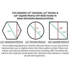 OneGrill Performer Series Universal Fit Grill Rotisserie Spit Rod Basket; Stainless Steel Tumble & Flat Basket in One.(Fits 1/2 Inch Hexagon & 3/8 Inch Square Spits)