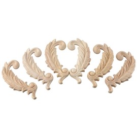 napkery 3 Pair Unpainted Wood-Carved Onlay Applique Frame Decor for Furniture Door Door Center 8.5x4.5cm Left Right Leaves Pattern