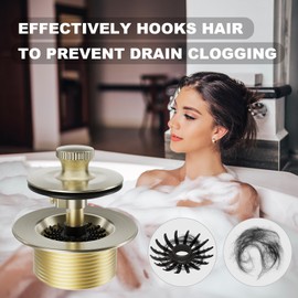 Brushed Gold Tub Drain Stopper Bathtub Drain, Hair Catcher and Two-Hole Overflow Faceplate,11.5/16 UNC Bathtub Drain, Premium Brass Lift and Turn Twist Tub Drains Replacement Trim Kit,Tub Stopper