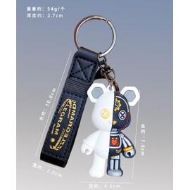 Cirsaeur 2-piece Set Panda Toy Key Chain Cute Boy Girl Cool Semi-Mechanical Body Standing Bear Key Holder Christmas Gift Animal, Black + White