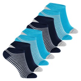 Footstar Children's Sneaker / Trainer Socks 8 Pairs Beautiful Colours and Designs for Boys and Girls - Blue ringed, size: 31-34