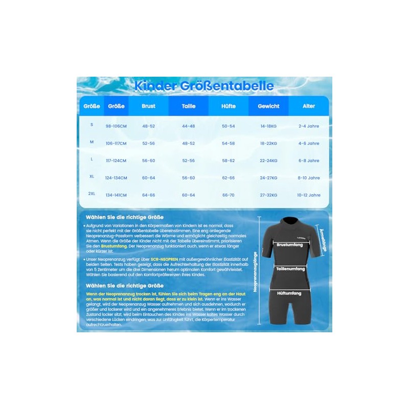 Lansru Kids Wetsuit - 2.5mm Short Wetsuit, Upgraded SCR Neoprene,