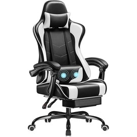 Homall Gaming Chair, Video Game Chair with Footrest and Massage Lumbar Support, Ergonomic Computer Chair Height Adjustable with Swivel Seat and Headrest (White)
