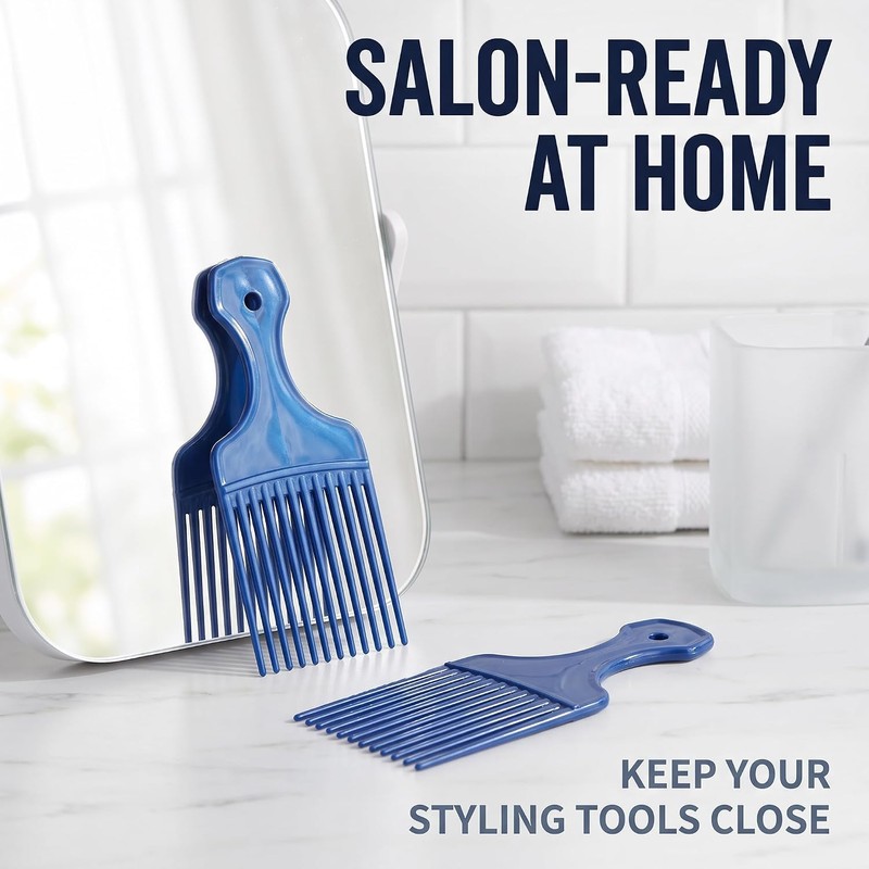 2Pcs Blue Salon-Style Hair Pick and Barber Comb - Pick