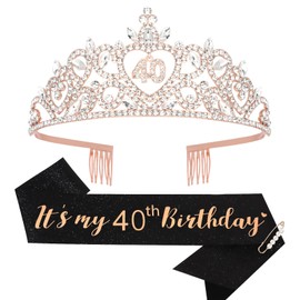 40th Birthday Gifts Women with 40th Birthday Sash for Women& 40th Birthday Crown, 40th Birthday Gifts for Women Happy 40th Birthday Decorations for Women 40 Year Old Birthday Gifts for Women-Gold