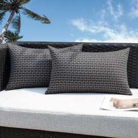 Kevin Textile Outdoor Waterproof Throw Pillow Covers Pack of 2 Farmhouse Decorative Cushion Covers for Garden Patio Tent Balcony Bench Couch Sofa 12x20 Inch, Dark Grey