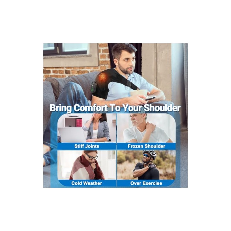 Cordless Shoulder Heating Pad with Massager, Portable Shoulder Massager Wrap