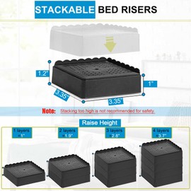 EGTTGIN Bed Risers 1 inch, 2 inch, 3 inch, 4 inch Heavy Duty, Adjustable Furniture Riser for Table Desk Couch Sofa Chair Recliner Leg Frame Dorm, Stackable Bed Raisers Blocks (Black 8 Pack, 1 inch)