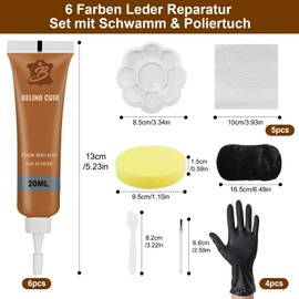 Celepoir 6 Colours Leather Repair Cream Set, Faux Leather Repair Kit with Sponge & Polishing Cloth, Mixable Leather Repair, Liquid Leather Repair Set for Cracks Holes in Leather Repairing, Car Seat