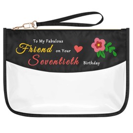 70th Best Friends Birthday Gifts Clear Makeup Bag 70 Year Old Birthday Gifts for Women Happy 70th Birthday Gifts for Coworker Sister Grandma Friends Friendship Gift Cosmetic Bag Zipper Toiletry Pouch
