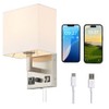 HomeFocus-Bedside Wall Sconces,Dimmable Wall Light with Outlet and Dual USB
