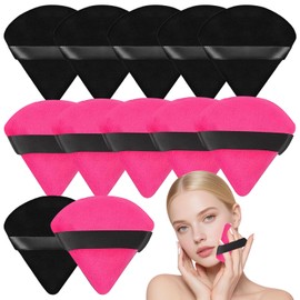 Jasinber Set de 12 esponjas de polvo triangulares para polvo facial, Esponja de maquillaje de terciopelo suave, polvo suelto de base cosmética Esponja de belleza Herramientas de maquillaje (Rosa)