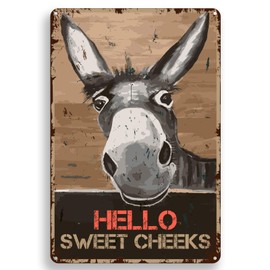 Funny Bathroom Quote Metal Tin Sign Wall Decor Vintage Hello Sweet Cheeks Donkey Tin Sign for Office/Home/Classroom Bathroom Decor Gifts Best Farmhouse Decor Gift Ideas for Friends - 8x12 Inch
