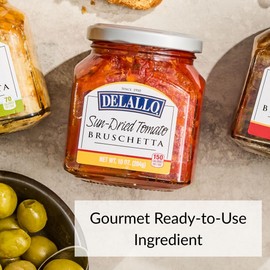 DeLallo Sun-Dried Tomato Bruschetta, Gourmet Spread Made with Extra Virgin Olive Oil, Authentic Italian Recipe, Non-GMO, Kosher, Gluten-Free, 10 oz Jar, (6 Pack)