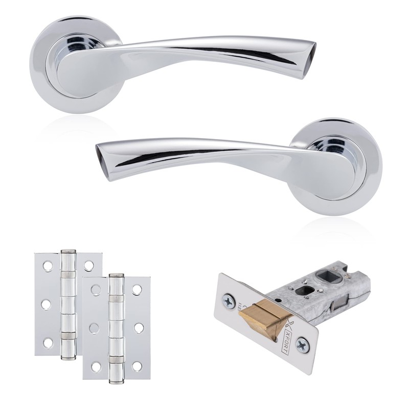 XFORT Polished Chrome Warped Lever On Rose Latch Pack, with