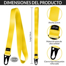 FFIVE Umhängeband aus echtem Nylon, zum Aufhängen von Schlüsseln, Handy, Ausweis, Geldbörse, verstärkt, gelb, One size