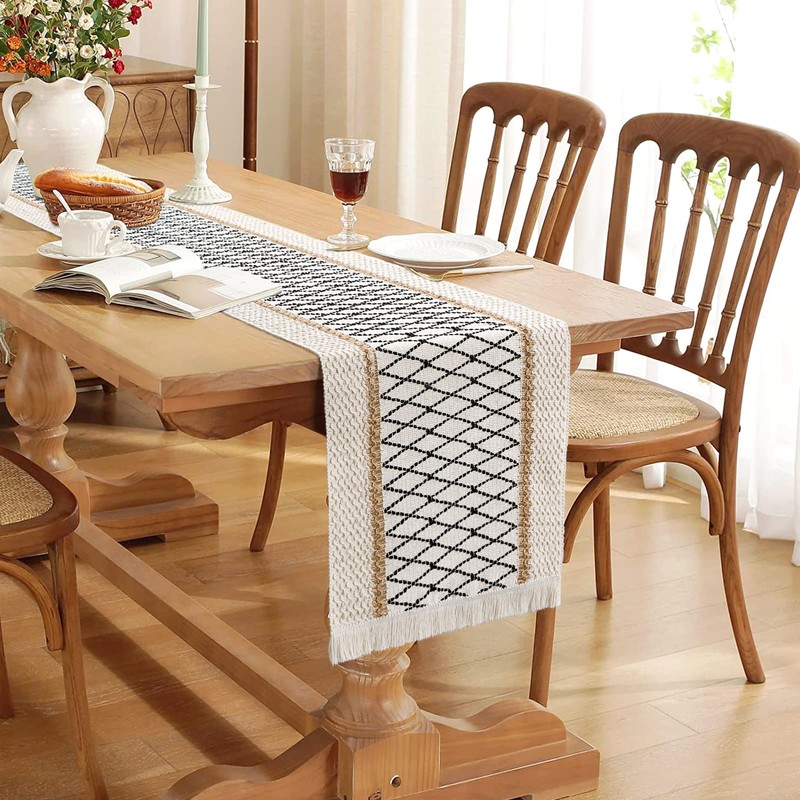 LOMOHOO Macrame Table Runner,Cream Beige Boho Table Runner with Tassels,Hand
