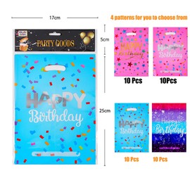 Jidyllic 40 Pcs Happy Birthday Party Bags for Girls Boys,Party Favor Bags Children Birthday Goodie Bags Little Candy Treat Bag Loot Bag with Handle Cute Plastic Gift Bags for Kids Birthday Party