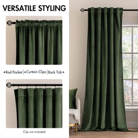 MIULEE Velvet Curtains 132 inches - Luxury Blackout Curtains for Bedroom Living Room Thermal Insulated Super Soft Window Drapes Rod Pocket & Back Tab, Olive Green, W52 x L132 inches, 2 Panels