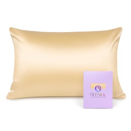OLESILK Silk Cushion Cover Hair and Skin Care with Zip 16 Momme 1 Piece Gold 40 x 80 cm