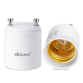 DiCUNO GU24 to E26 Adapter, 160℃ Heat Resistant, Maximum Wattage 200W, GU24 Pin Base to E26 Standard Medium Base Socket Converter, Light Bulb Socket Adapter, 2-Pack
