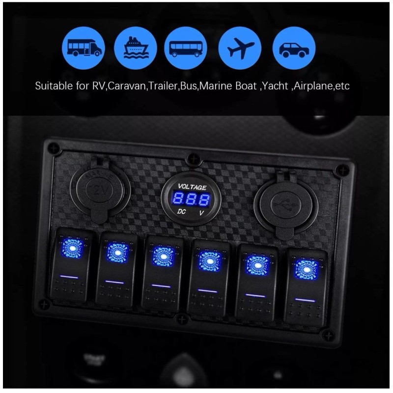 Universal 6 Gang Marine Boat Rocker Switch Panel Waterproof +