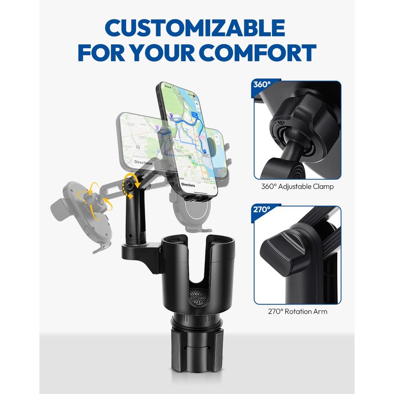 2-in-1 Cup Holder Cell Phone Holder,Adjustable 360° Rotation Universal Phone
