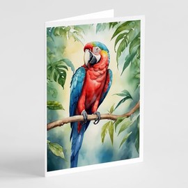 Caroline's Treasures Macaw Parrot Greeting Cards Pack of 8 Blank Cards with Envelopes Whimsical A7 Size 5x7 Blank Note Cards
