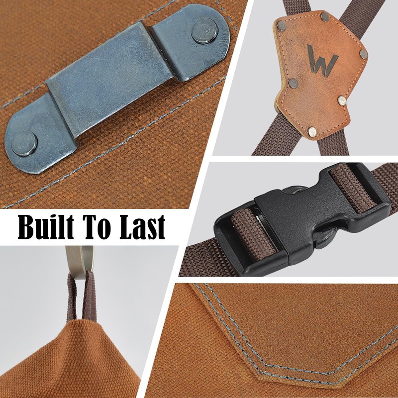 WELKINLAND 16-Pockets Waxed-Canvas Tool Apron, Heavy-Duty Woodwork Aprons, Fully-Adjustable Carpenter