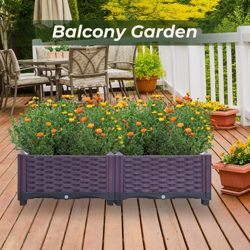 Dawot Plastic Raised Garden Bed, Set of 2 Planter Grow