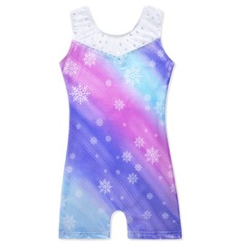 Leotards for Girls Gymnastics Unicorn Athletic Dance Wear Shiny Rainbow Blue Hotpink (Purple Snowflake, 4-5T)