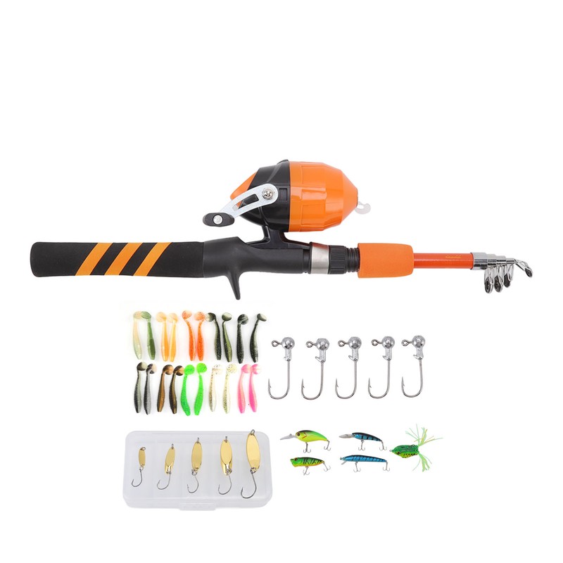 1.5m Kids Fishing Pole Orange Mini Portable Retractable Foldable Beginner