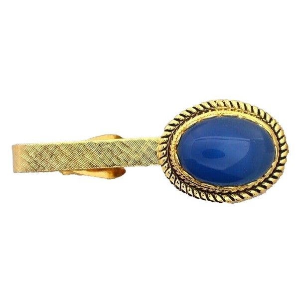 2 INCH 18x13 OVAL BLUE AGATE CAB GOLD COLOR BEZEL