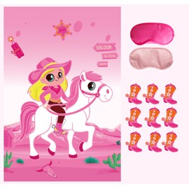 Zhangguanlidai Cowgirl Birthday Party Decorations,Pin The Boot on The Cowgirl Game,Disco Pink Cowgirl Western Horse Party Decorations Favor Supplies.