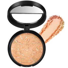 BUTBU Colour Correcting Powder Foundation, Baked Foundation for Mature Skin, Brighten Illuminating Color Correcting foundation, Full Coverage, Shimmer Brick Pressed Bronzer (02 Fair)