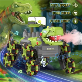 8 Wheels Dinosaur Transform RC Stunt Car - 2.4Ghz Remote Control Dinosaurs Monster Truck with Transforming & Spray & 360° Rotation, Dinosaur Toys for Kids 5-7 8-12, Boy Christmas Birthday Gift Age 4-6