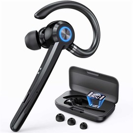 Bluetooth Headset V5.4,Bluetooth Earpiece with ENC Noise Canceling Mic,150H Standby Time Wireless Headset with LED Display Charging Case for Driving, Office, Business,Trucker (Matte)