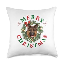 German Shepherd Xmas - Dog - Hund Christmas Dog-German Shepherd Throw Pillow, 18x18, Multicolor