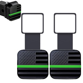 x xotic tech 2" Trailer Hitch Cover,American Flag Tow Hitch Covers Receiver Tube Plug Insert Cap,Car Exterior Accessories,Square Mouth Protection for Most SUV, RV, Pickup, ATV(Black w/Green Line,2PCS)