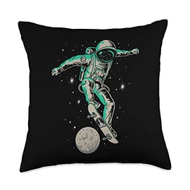 Smarty Pants Designs Skateboarding Astronaut ollieing The Moon, Fun Skater Throw Pillow, 18x18, Multicolor