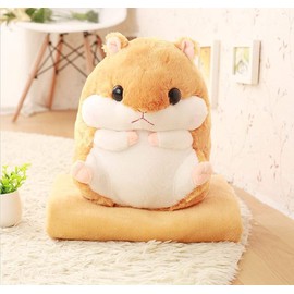 YunNasi 2 in 1 Hamster Kuscheltier Plüschtier Hamster Kissen mit Kuscheldecke Super Süßes Geschenk für Kinder und Freundin 50cmX30cm (Hellbraun)