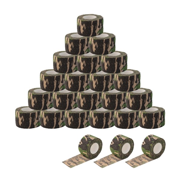 EZ Tattoo Grip Tape - 24PCS (1inch x 5 Yard) Camo Self Adhesive Bandage for Wrist & Ankle Sprain Swelling, Disposable Roll Tattoo Grip Tube Tape for Tattoo Machine and Tattoo Supplies Pet Bandage