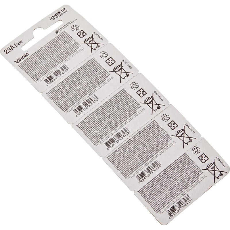 Vinnic 23A 12V アルカリ電池 5個入シート 水銀0% キーレス用 【LRV08 / L1028F互換】