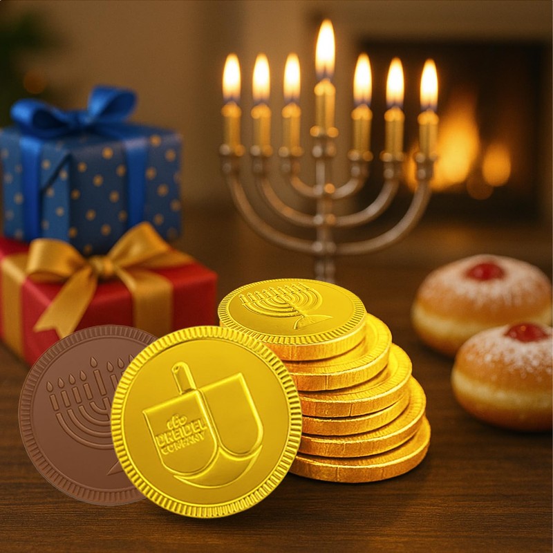The Dreidel Company Hanukkah Chocolate Gelt, 12-Pack Mesh Bags of
